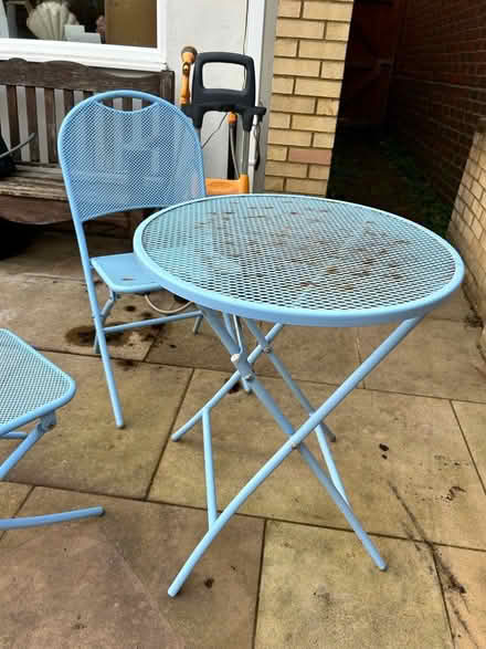 Photo of free Blue metal 2 chairs and table (Virginia water) #1