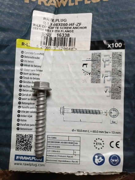 Photo of free Box of 98 10mm heavy duty concrete anchor bolts (Chiswick W4) #1