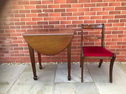 Photo of free Wooden table & chair with red seat (Malvern WR14) #1