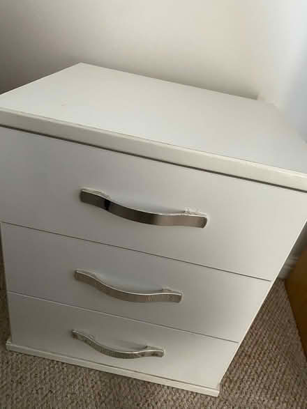 Photo of free White three drawer bedside table (Priorslee)