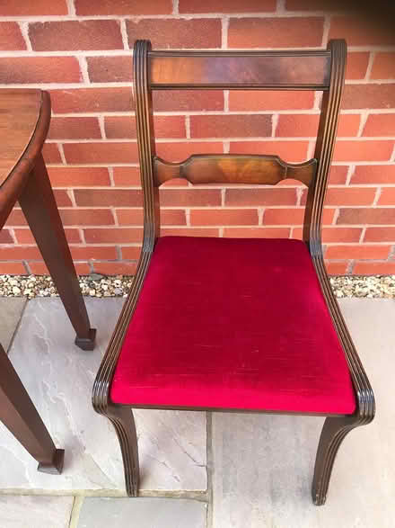 Photo of free Wooden table & chair with red seat (Malvern WR14) #2