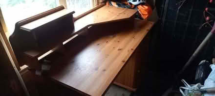 Photo of free Wooden Desk with cupboard, shelf and draw (East Runton NR27) #1