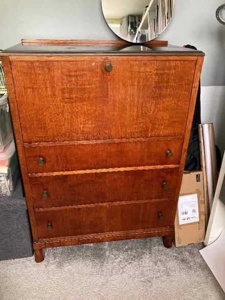 Photo of free Wooden writing desk with drawers (Hampton Hill TW12) #1