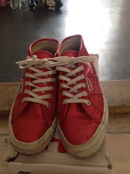 Photo of free Pinky Red Superga mid tops. IT 40 (Camberwell SE5) #1