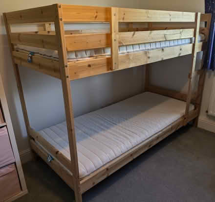 Photo of free IKEA MYDAL solid pine bunk bed frame with 2 mattresses (Dean Court OX2) #1