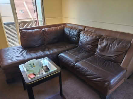 Photo of free L shaped leather sofa & small table (Colindale NW9) #1