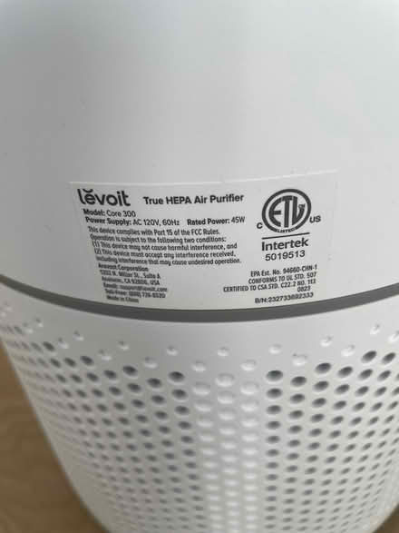Photo of free Levoit Hepa Air purifier (Murray Hill) #3
