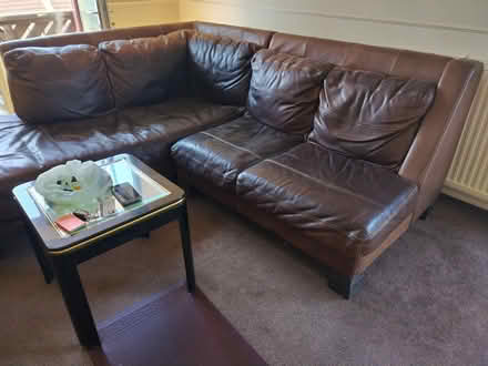 Photo of free L shaped leather sofa & small table (Colindale NW9) #2