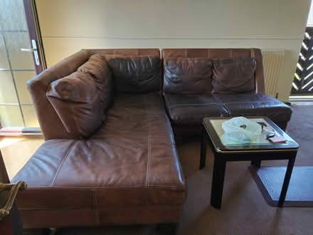 Photo of free L shaped leather sofa & small table (Colindale NW9) #3