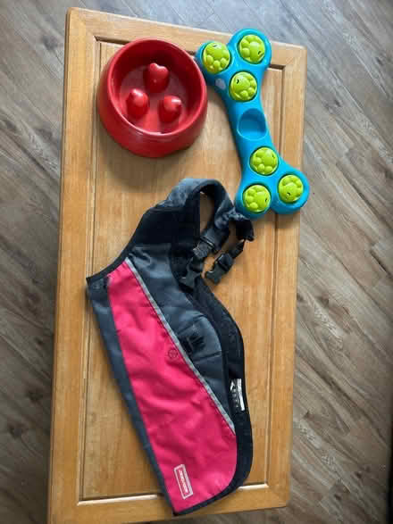 Photo of free Dog coat bowl & toy (FK7 Torbrex) #1