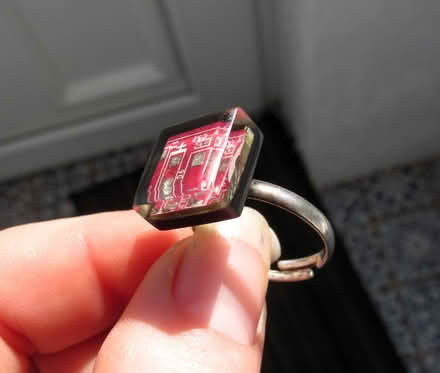 Photo of free Red Circuit Board Resin Ring Adjustable Upcycled Jewellery (Cullercoats NE30) #2