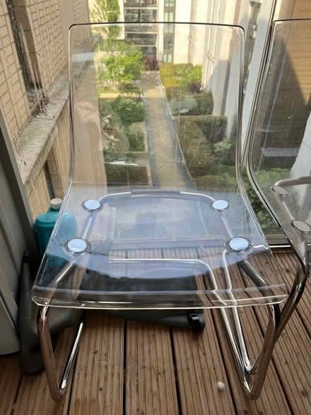 Photo of free 2 clear and metallic chairs (East Village, Stratford, E20) #1