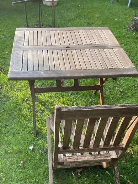 Photo of free hardwood garden table with chair (Leominster HR6) #2