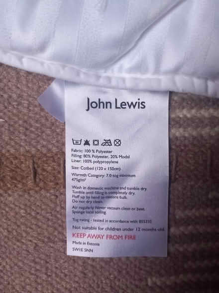 Photo of free VGC 7tog John Lewis Cotbed duvet (HR1) #1