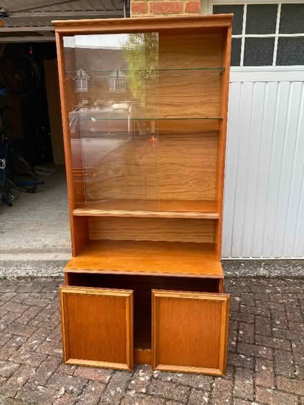 Photo of free Tall wooden display cabinet/shelf unit (Hurstpierpoint BN6) #1