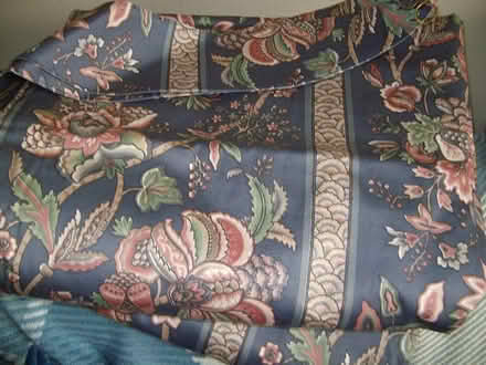Photo of free Blue patterned curtains with tiebacks - barely used (Great Moor SK2) #1