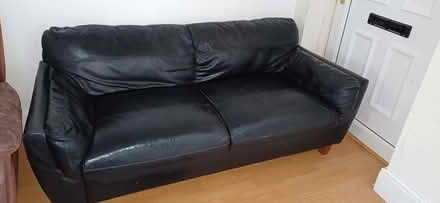 Photo of free Black leather sofa (Great Houghton S72 0) #1