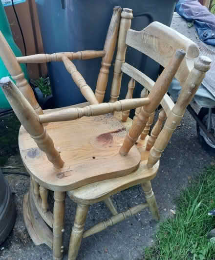 Photo of free Pine country kitchen chairs for upcycling (Hertford Heath SG13) #1