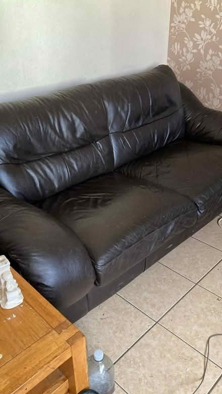 Photo of free 3 seater dark brown leather sofa (Chippenham) #1