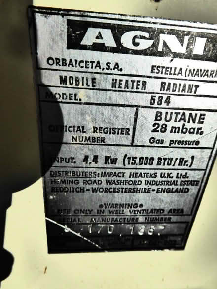 Photo of free Agni portable gas heater with spare full 15KG gas (Sharmans Cross B91) #3