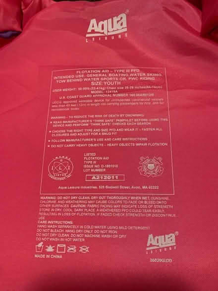 Photo of free Youth size life vest (Hanover,Md) #2