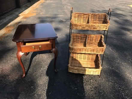 Photo of free Chair-side table &/or wicker shelf (Kilgor & Westnedge) #1