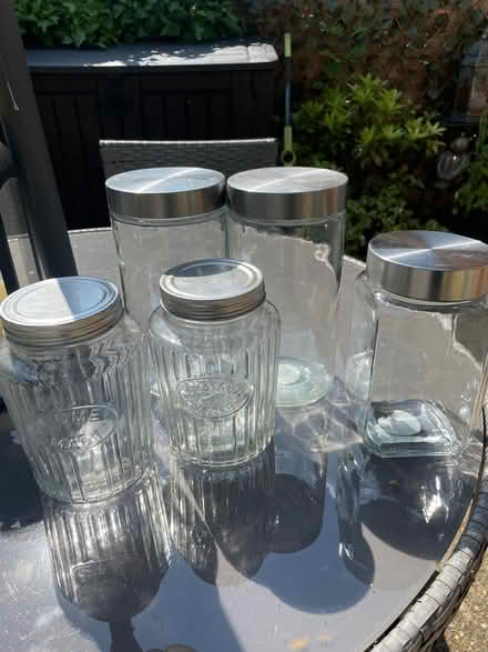 Photo of free Five glass storage jars (Garston WD25) #1