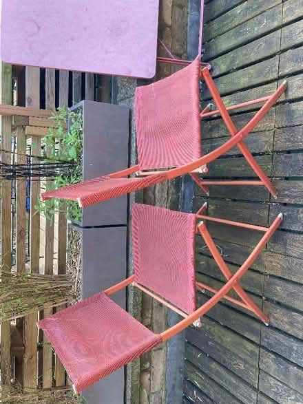 Photo of free Square Fold up garden table and 2 chairs - red (Abbeville Village SW4) #3