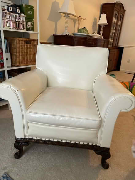 Photo of free White Pleather chair w/wood feet (20165) #1