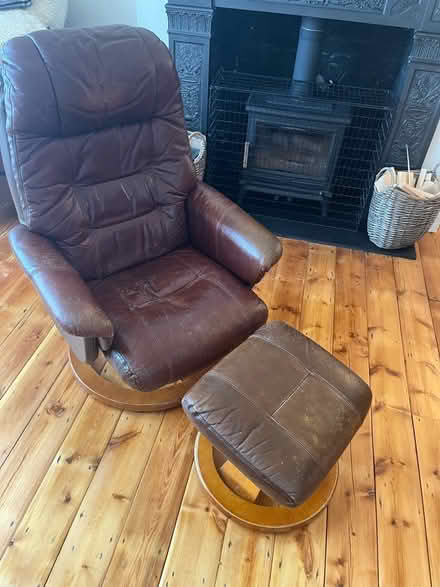 Photo of free Swivel Leather chair & footstool (Cheam) #3