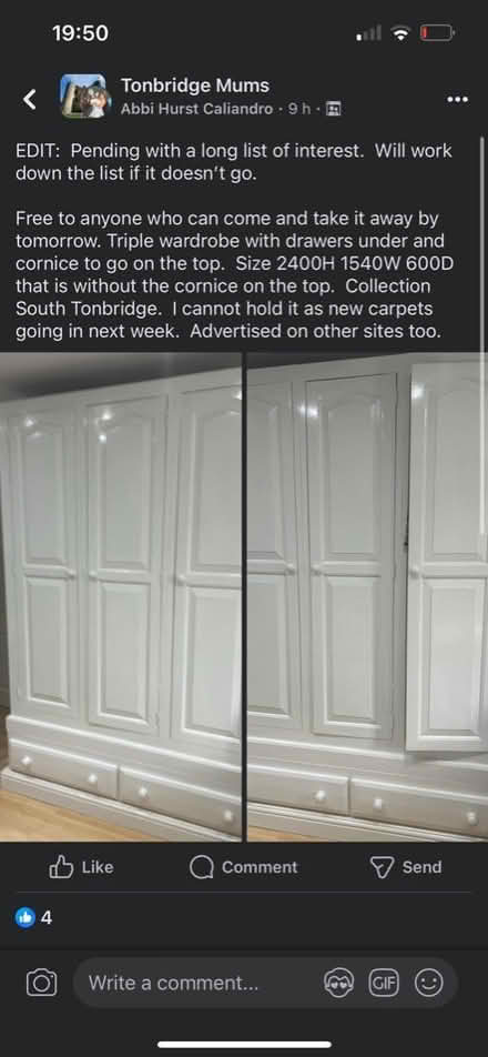 Photo of free Solid wood triple wardrobe (South Tonbridge) #1