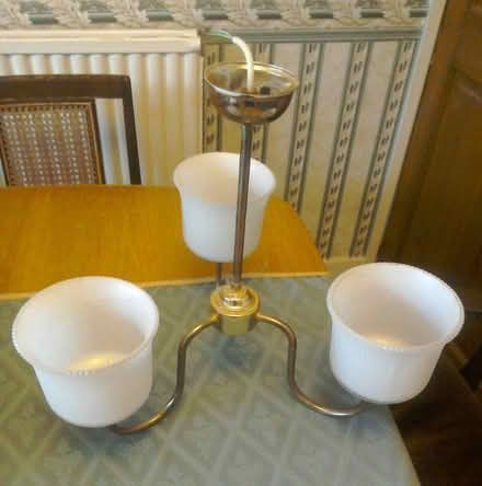 Photo of free 3 Arm Ceiling light with white glass shades (Harborne B32) #1
