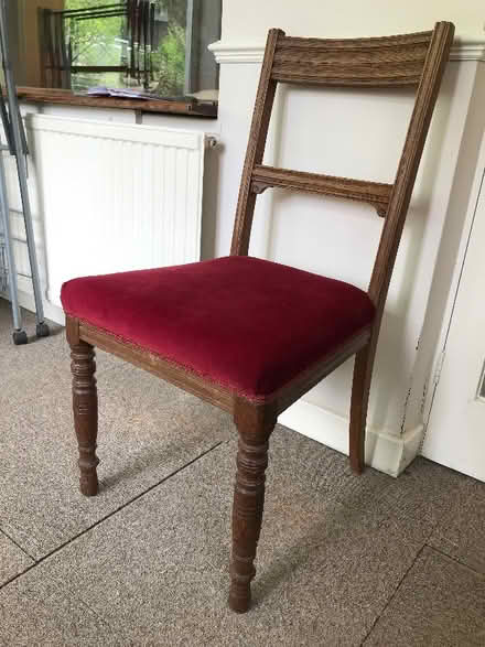 Photo of free Dark (oak?) upholstered dining chairs (Arnside LA5) #1