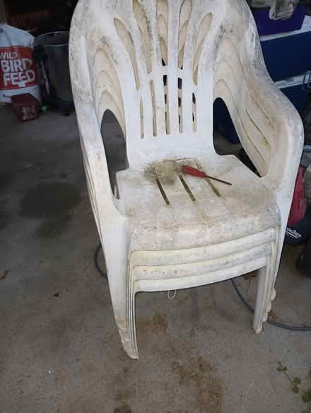 Photo of free 4 resin chairs (Maple ave.) #3