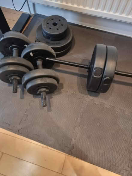 Photo of free Weights, bars and exercise mat (SW6)