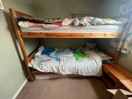 Photo of free Wooden bunk beds & single mattress (Over, Cambridgeshire) #1