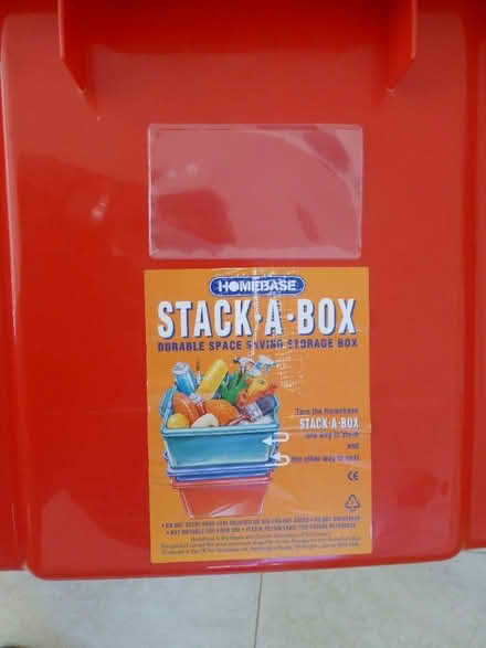 Photo of free 2 red plastic stackable boxes with lids (Chiswell Green AL2) #2