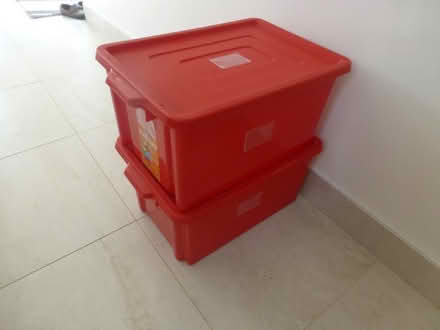 Photo of free 2 red plastic stackable boxes with lids (Chiswell Green AL2) #4
