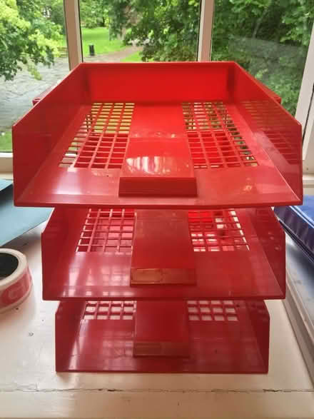 Photo of free A4 plastic letter file trays including risers (Langwathby CA10) #1