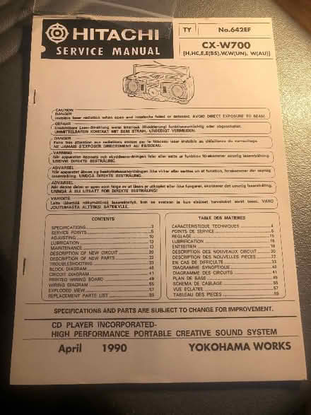Photo of free Hitachi CX-W700 Service Manual (Hornsey Station Estate N8) #1
