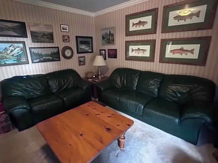 Photo of free Green leather sofa (Cottage Lake) #2