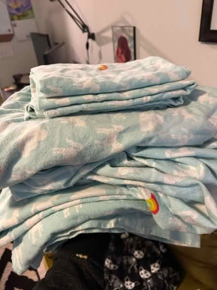 Photo of free Full size sheets and 2 pillows (University City)