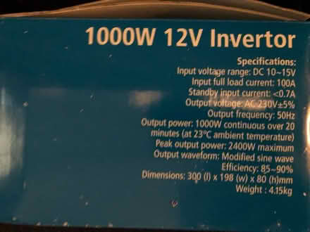 Photo of free NEW 12V DC to 230VAC 1KW inverter (harrow HA1) #1