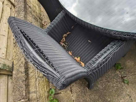 Photo of free Large wicker patio table, chairs and parasol (Kempshott RG22) #4