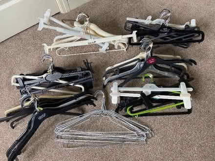 Photo of free Clothes hangers, 7 bunches of 10, various types. (Shenley Lodge MK5) #1