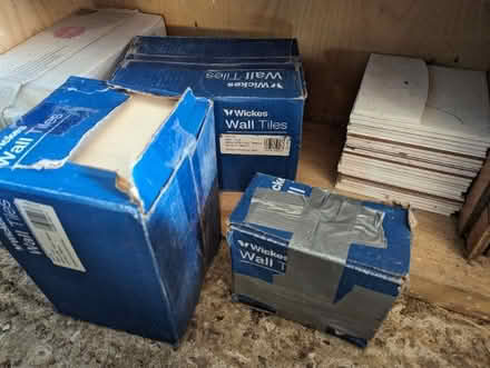 Photo of free 100 Wickes 150mm x 150mm plain white ceramic tiles (Wokingham RG41) #1