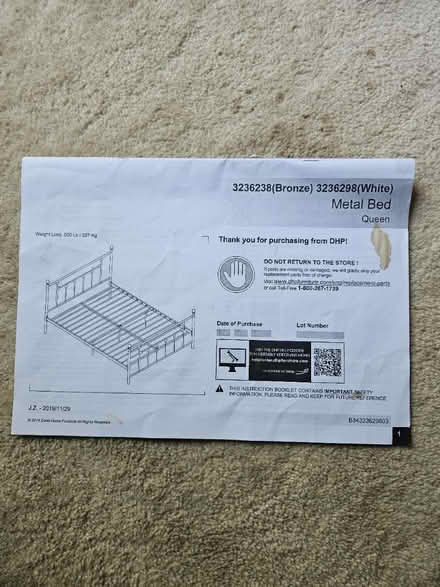 Photo of free White metal queen bed dissassembled (North Potomac)