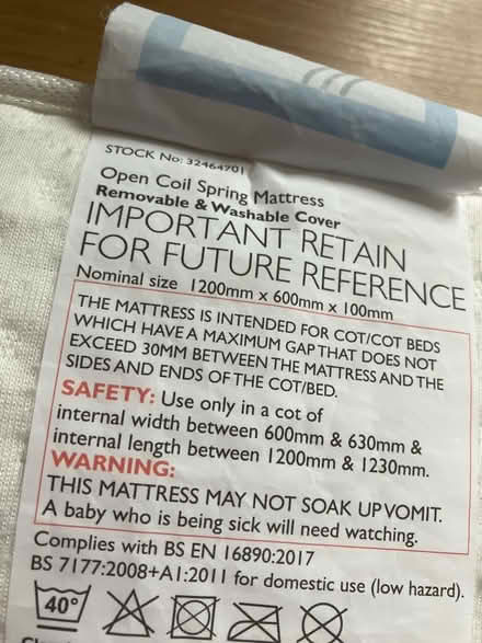 Photo of free Cot bed mattress. Great condition (Mudeford BH23) #2