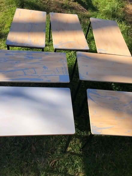 Photo of free Wooden & Steel Tables x 7 (Hazelbrook) #1
