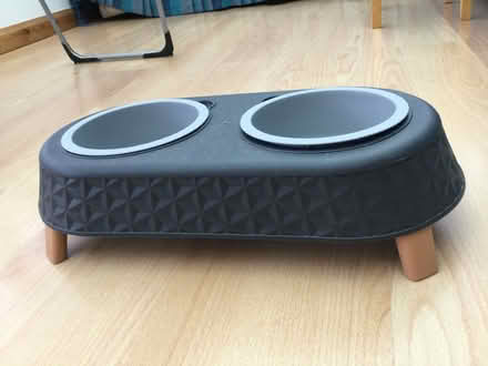 Photo of free Raised cat/small dog double bowl feeder and place mat. (Eye) #1